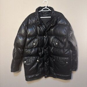 Gucci Black Leather Down Puffer Jacket